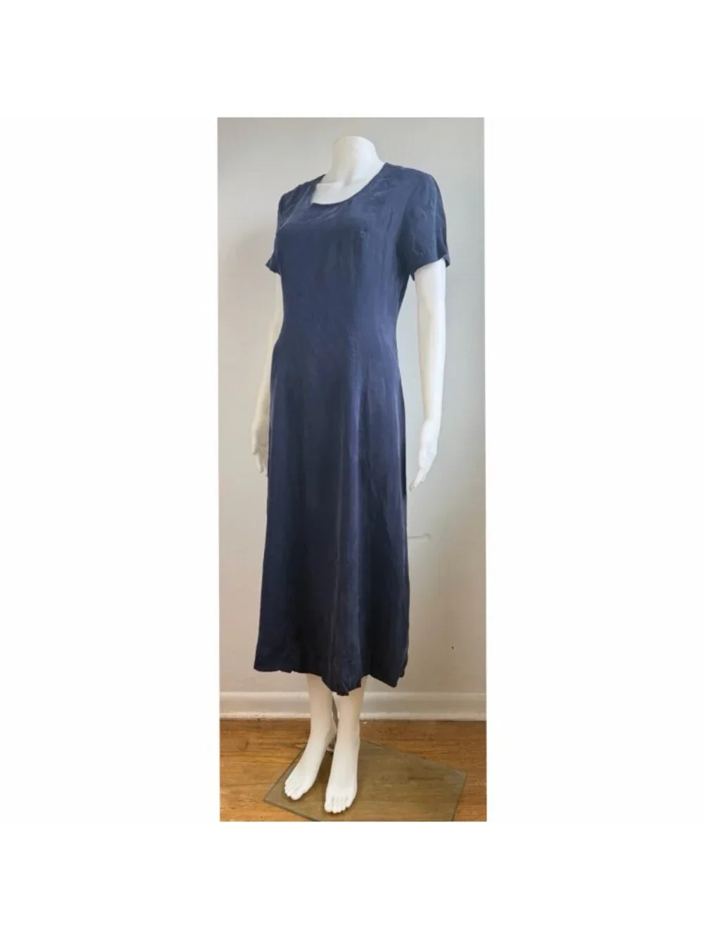 Vintage Dark Blue Dress & Top Set Size Small 90s Bember Rayon Co Ord Oufit Set